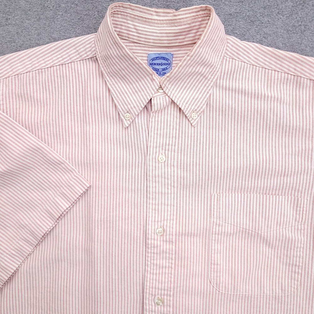 Mercer & Sons Shirt Mens 15.5 Oxford Button Down Pink White University Stripe